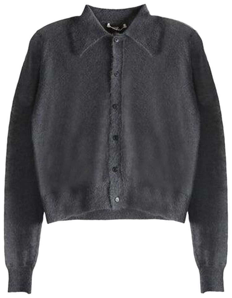 Auralee Kid Mohair Sheer Knit Cardigan Shirt Charcoal