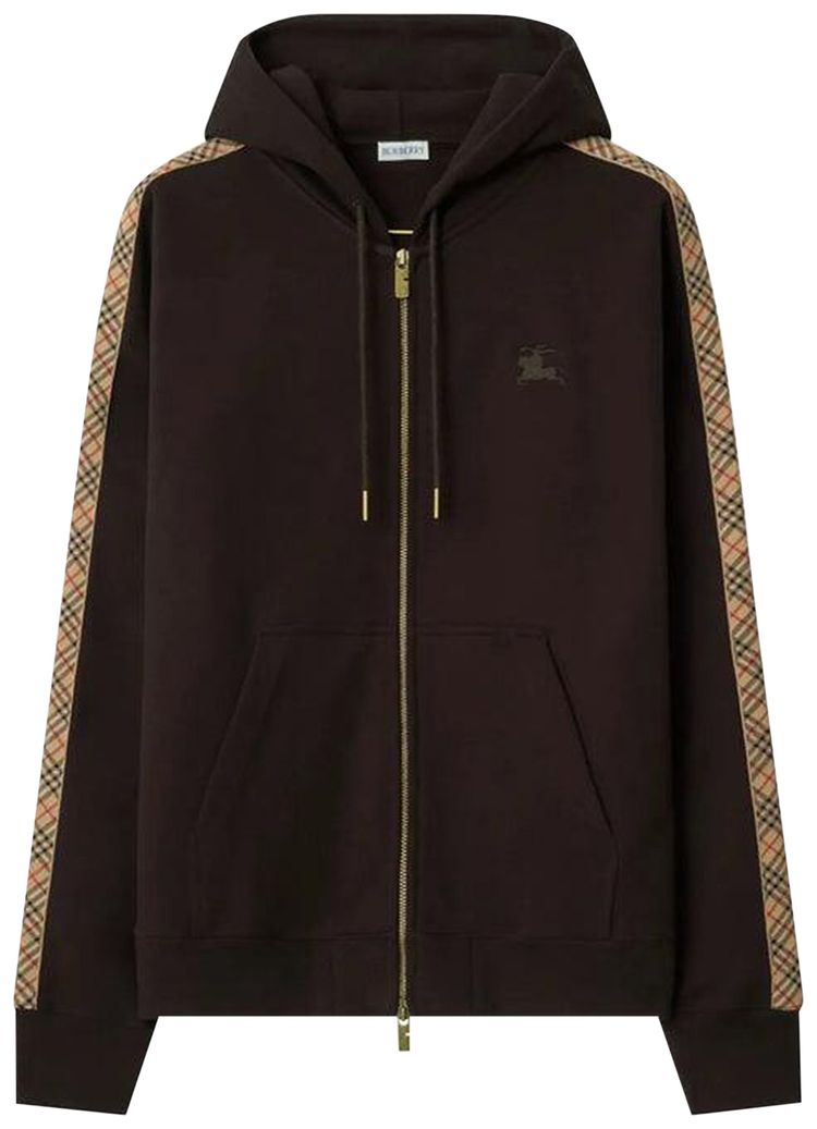 Burberry Check Trim Zip Hoodie Clove Brown