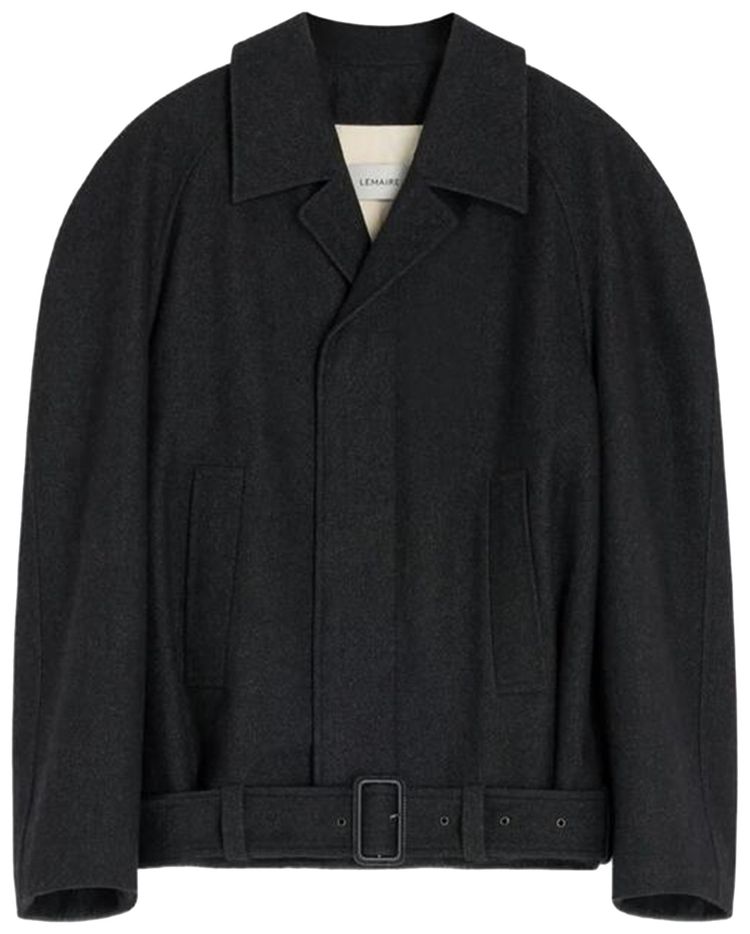 Lemaire Raglan Sleeve Short Coat BlackGrey Melange