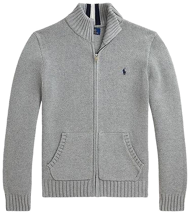 Polo Ralph Lauren Long Sleeve Combed Cotton Knit Full Zip Sweater Andover Heather