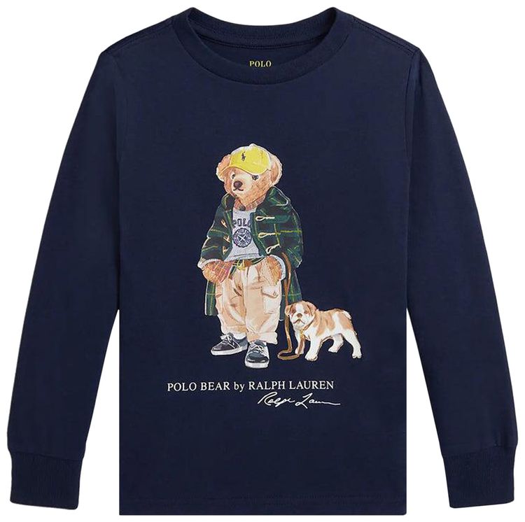 Polo Ralph Lauren Long Sleeve Cotton Jersey Novelty Bear Graphic T Shirt Bear Refined Navy