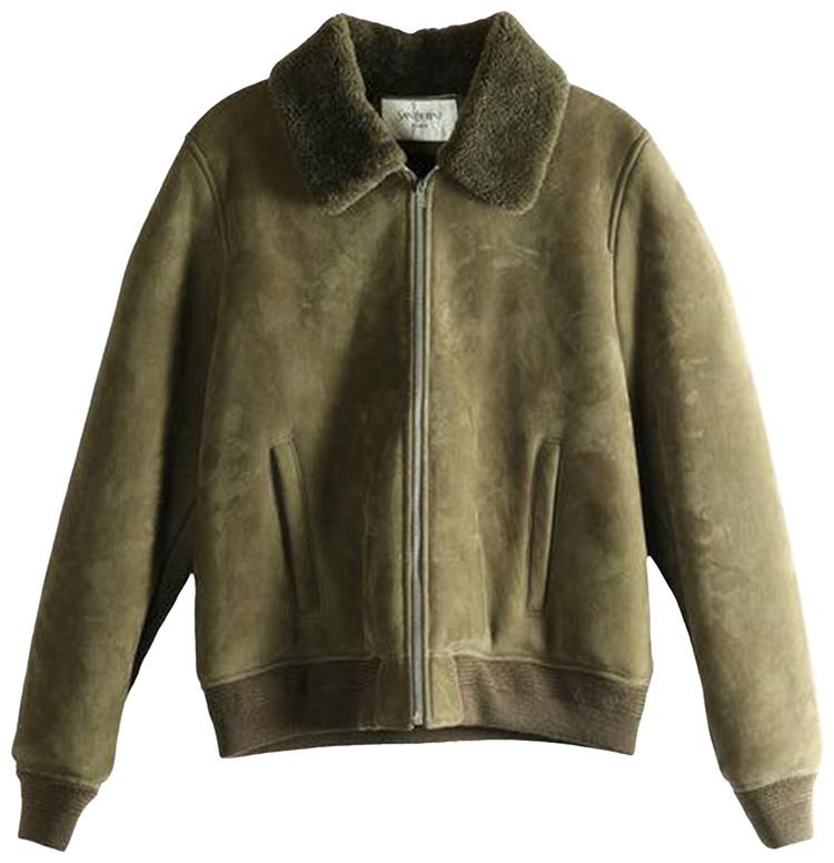 Saint Laurent Cut Out Cropped Bomber Jacket Kaki Fonce