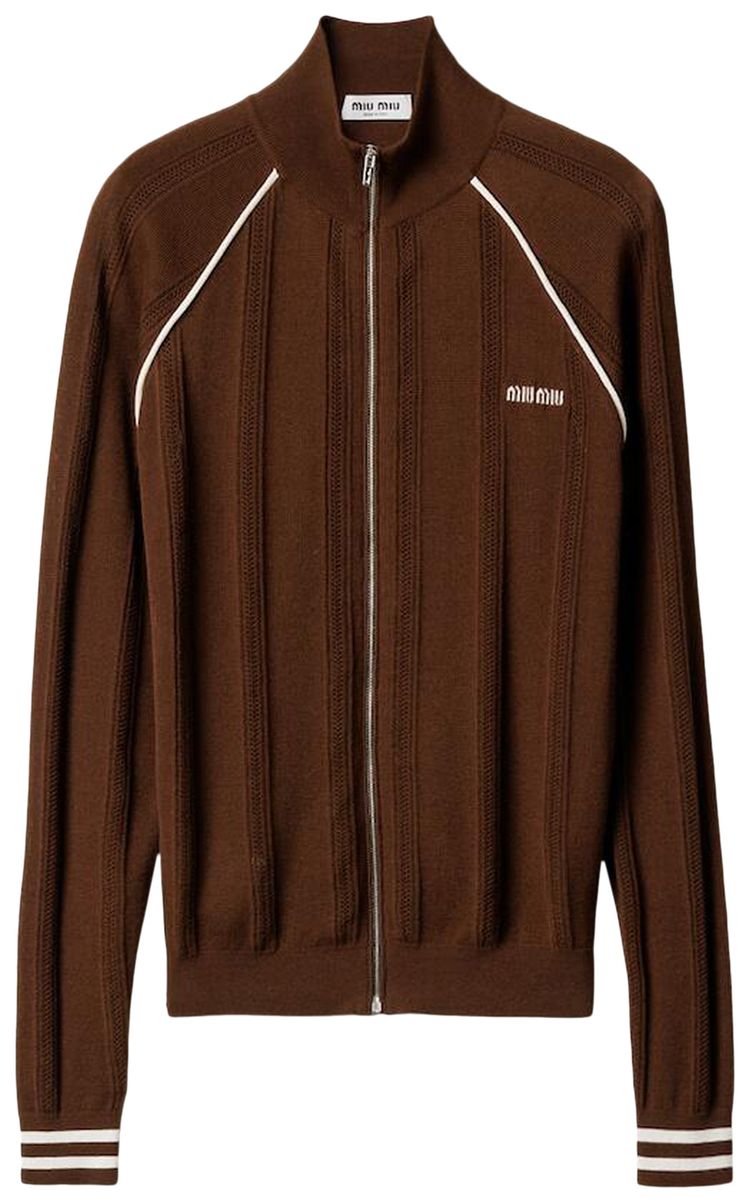 Miu Miu Cotton Track Jacket Cocoa BrownNatural