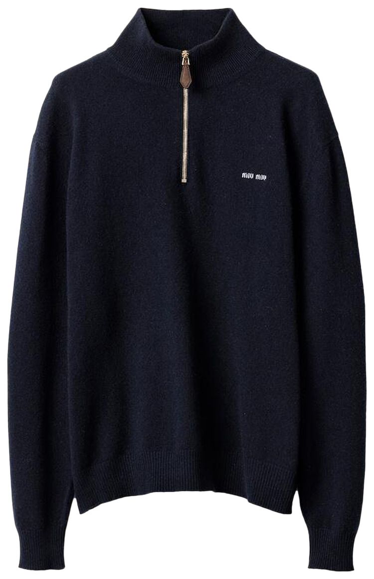 Miu Miu Half Zip Cashmere Sweater Navy