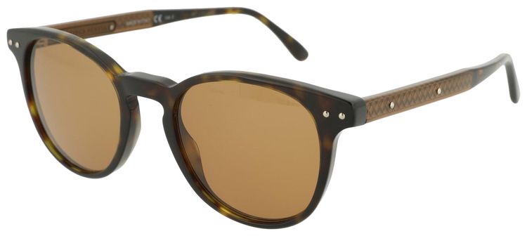 Bottega Veneta Round Frame Acetate Sunglasses Shiny Dark Havana