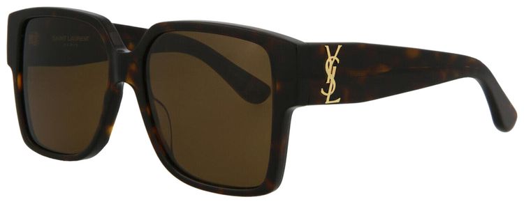 Saint Laurent Square Frame Acetate Sunglasses Shiny Dark Havana