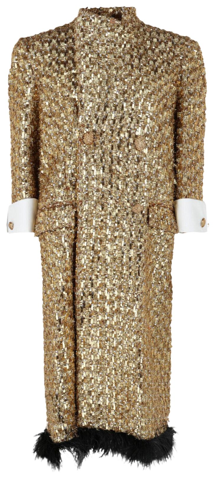 Gucci Ostrich Feather Coat Gold Black