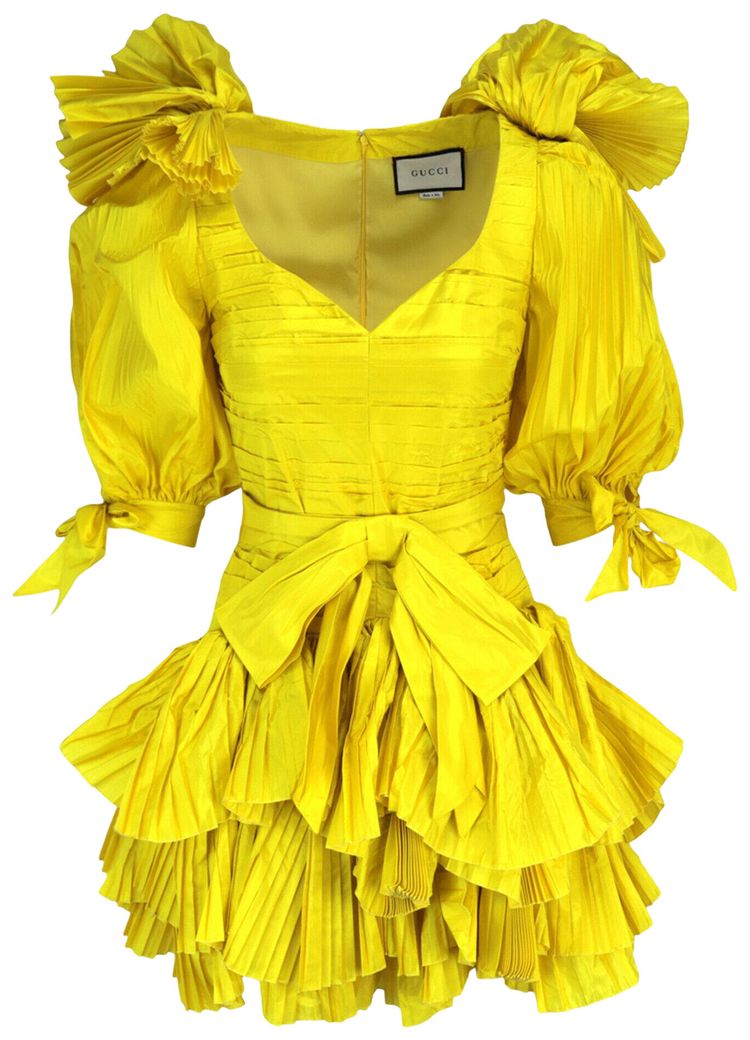 Gucci Pleated Mini Dress Bright Yellow