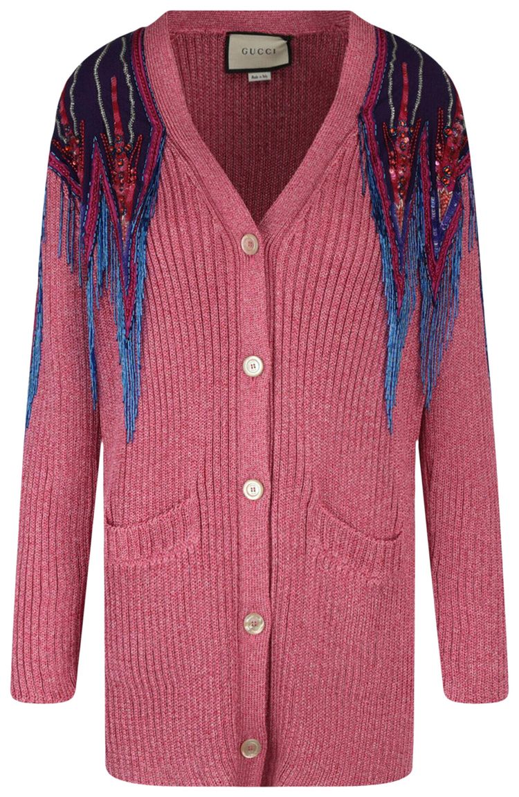 Gucci Sequin And Fringe Cardigan Pink