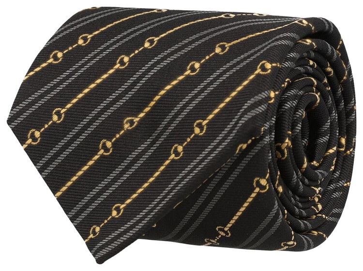Gucci Horsebit Silk Jacquard Tie Black Medium Grey