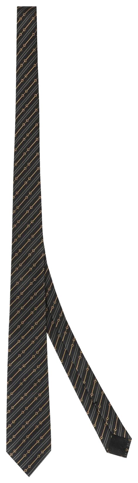 Gucci Horsebit Silk Jacquard Tie Black Medium Grey