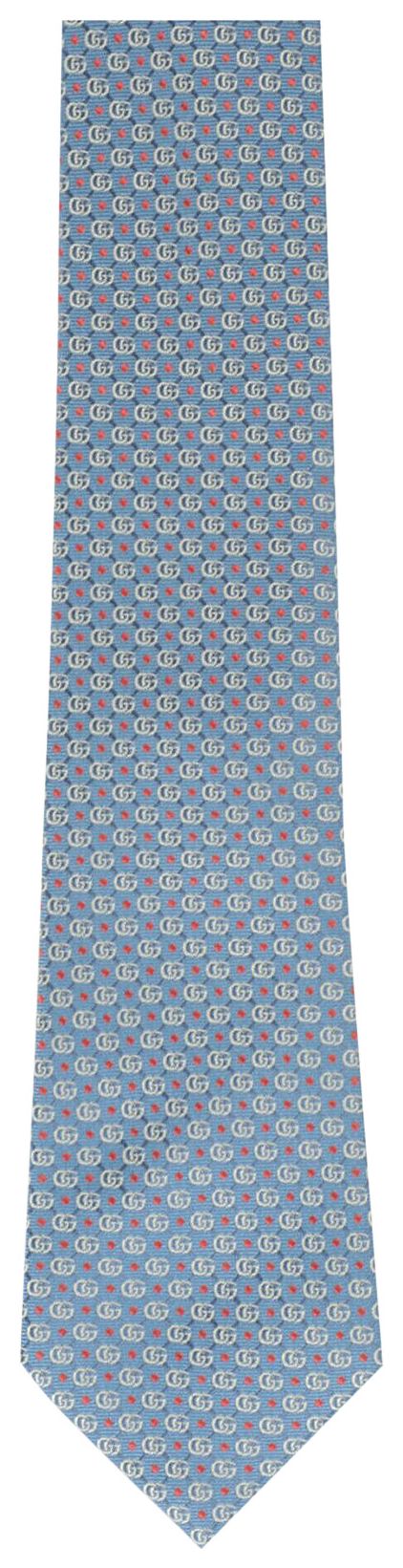 Gucci Double G Silk Jacquard Tie Blue Orange