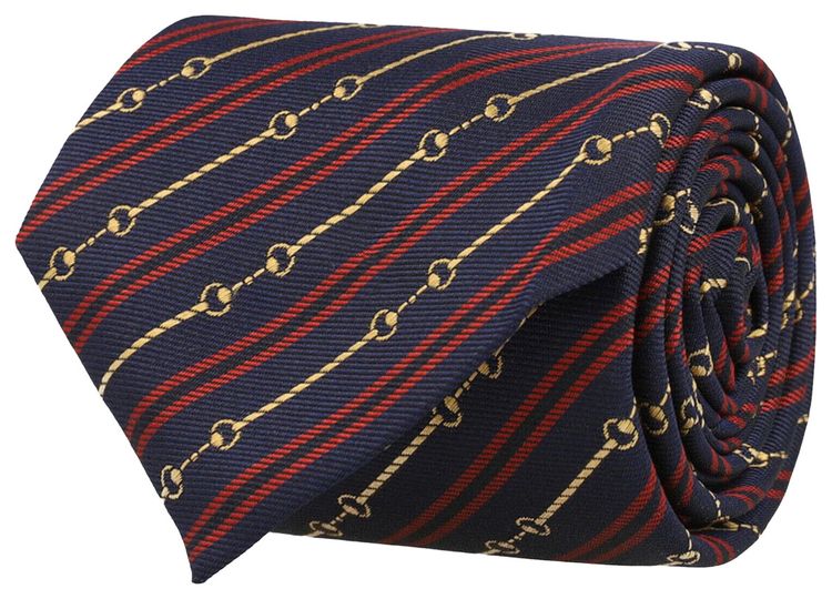 Gucci Horsebit Silk Jacquard Tie Navy Red