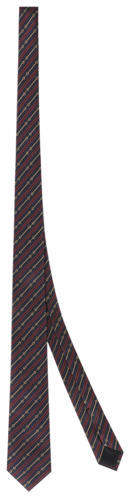 Gucci Horsebit Silk Jacquard Tie Navy Red