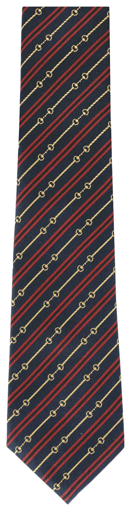Gucci Horsebit Silk Jacquard Tie Navy Red