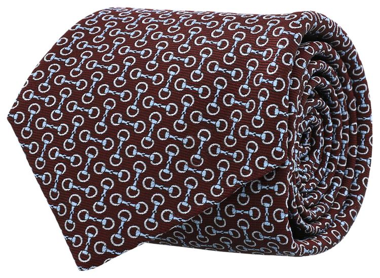 Gucci Horsebit Silk Jacquard Tie Bordeaux Sky Blue