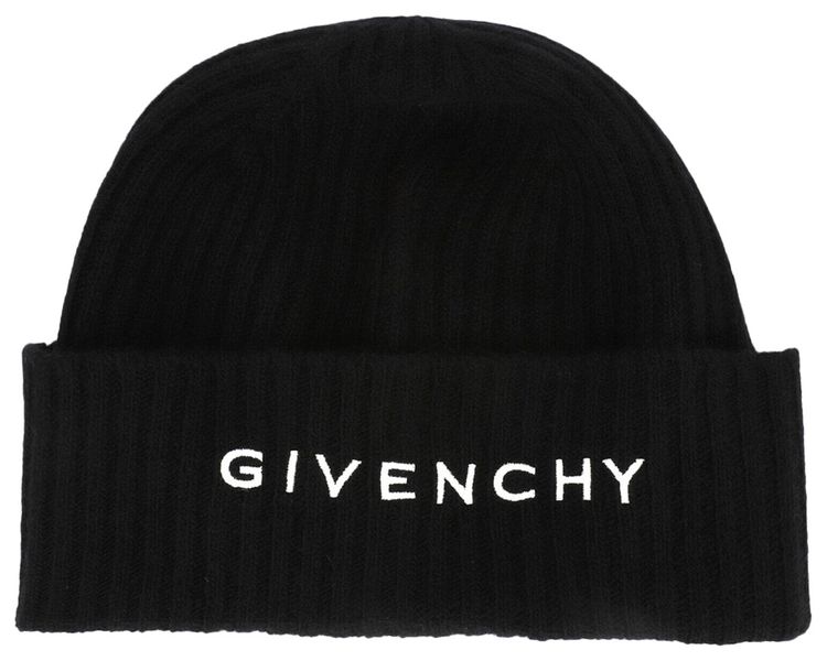 Givenchy Ribbed Embroidered Logo Beanie Black White