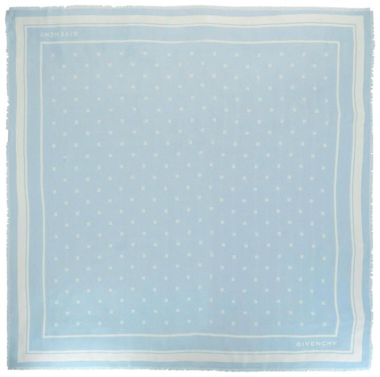 Givenchy 4G Shawl In Cashmere and Silk Blue Ivory