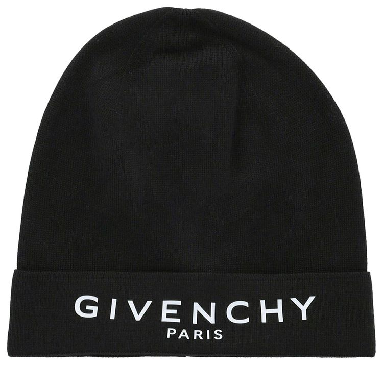 Givenchy Logo Printed Beanie Black White Logo