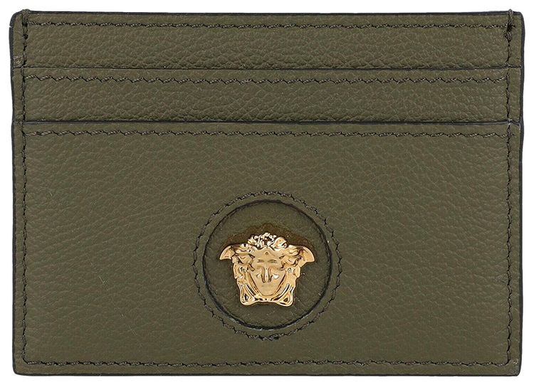 Versace Medusa Leather Card Holder Olive Gold
