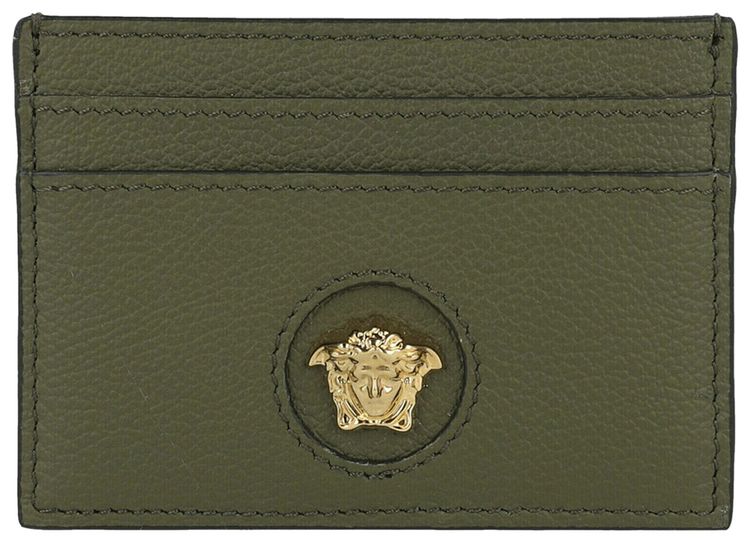 Versace Medusa Leather Card Holder Olive Gold