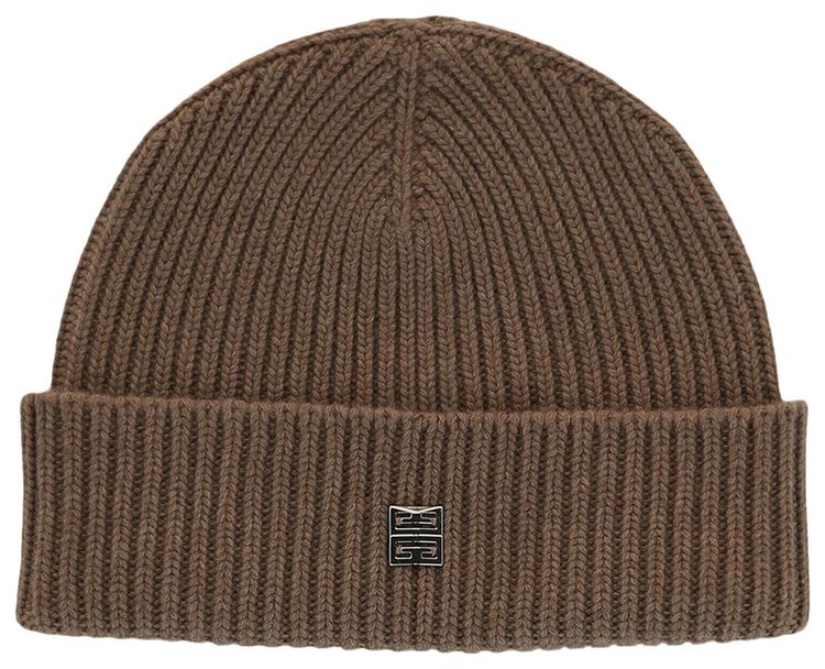Givenchy Ribbed Wool Blend Beanie Dark Beige