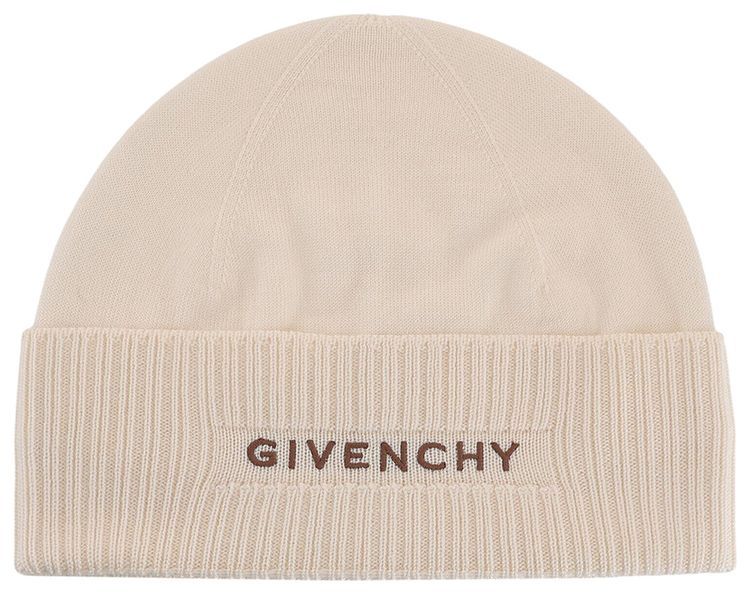 Givenchy Ribbed Embroidered Logo Beanie Eggshell