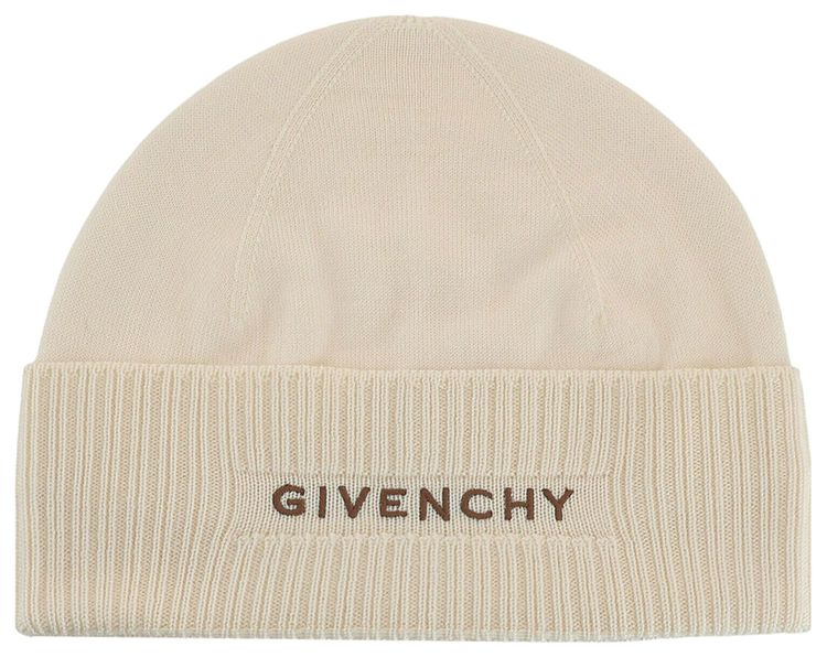 Givenchy Ribbed Embroidered Logo Beanie Eggshell