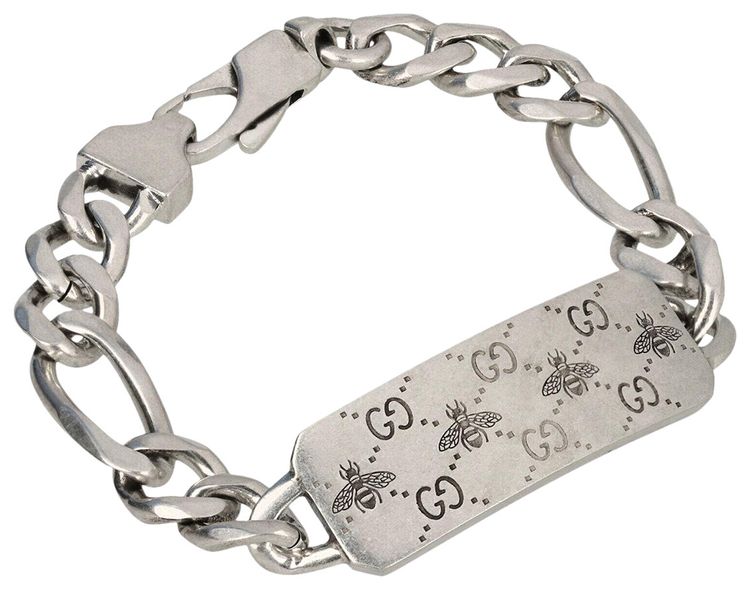 Gucci Sterling Silver GG Signature Bee ID Bracelet Silver