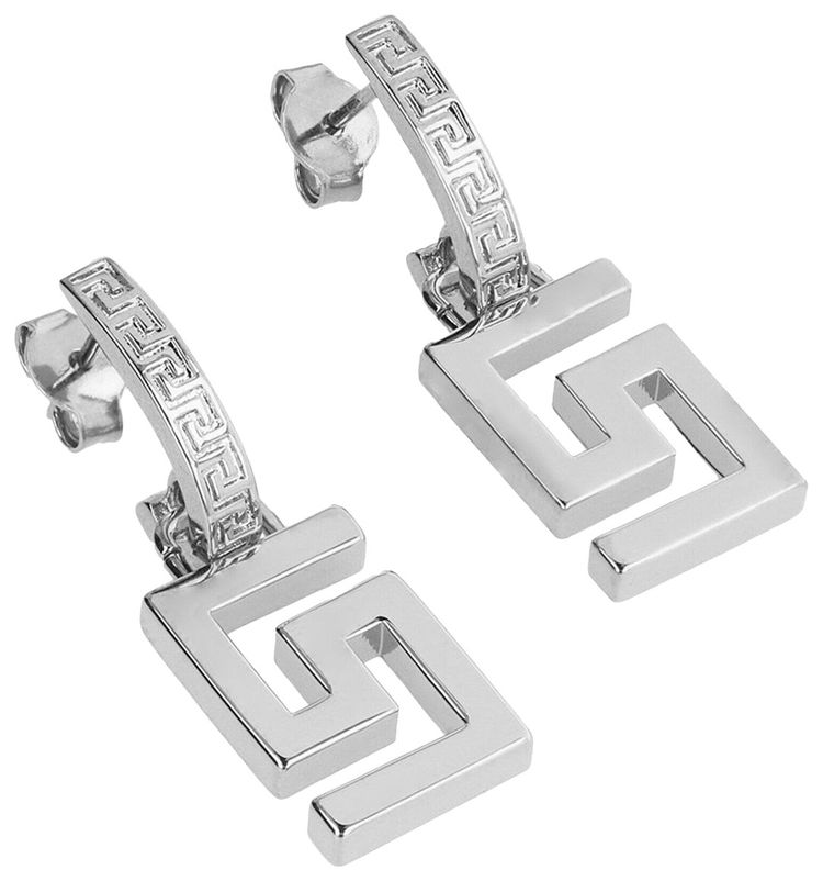 Versace Greca Drop Earrings Silver