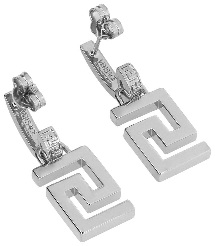 Versace Greca Drop Earrings Silver
