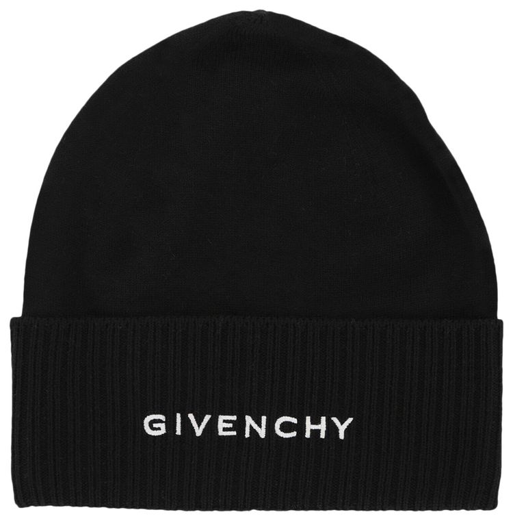 Givenchy Ribbed Embroidered Logo Beanie Black White