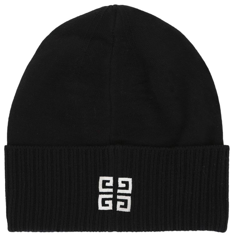 Givenchy Ribbed Embroidered Logo Beanie Black White