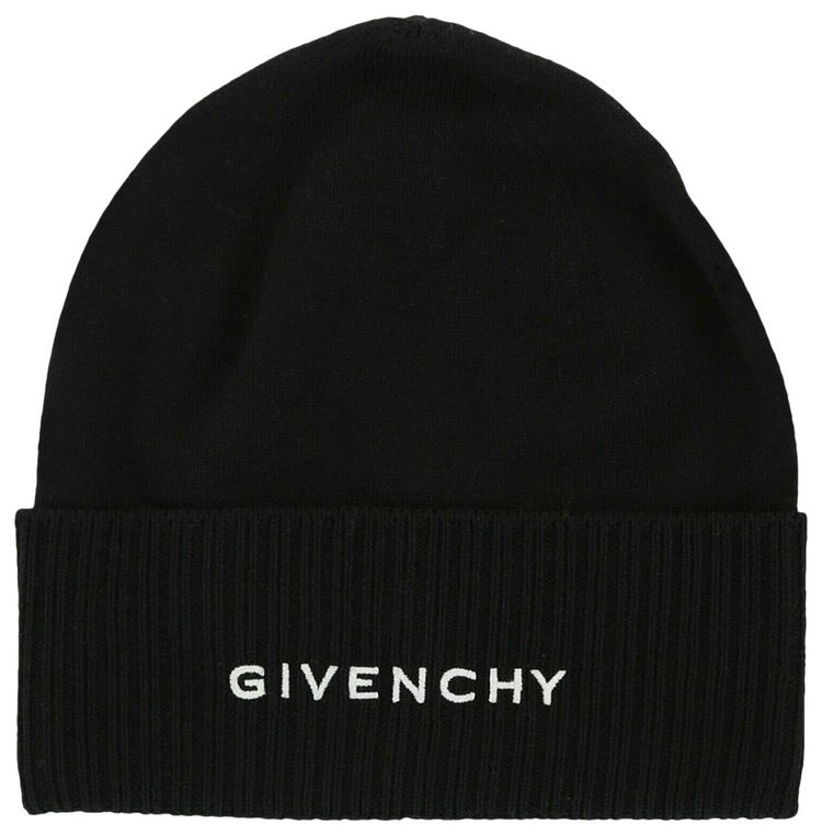 Givenchy Ribbed Embroidered Logo Beanie Black White