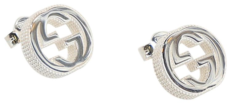 Gucci Interlocking G Textured Silver Stud Earrings Silver