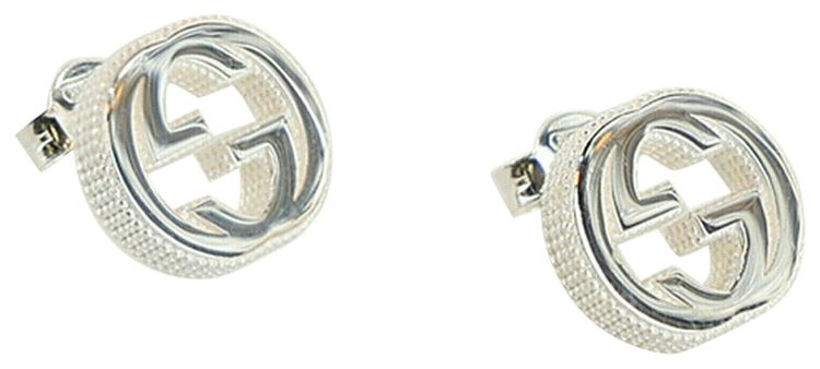 Gucci Interlocking G Textured Silver Stud Earrings Silver