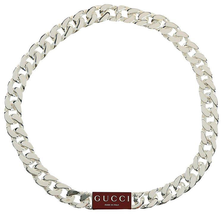 Gucci Trademark Enamel Chain Necklace Silver