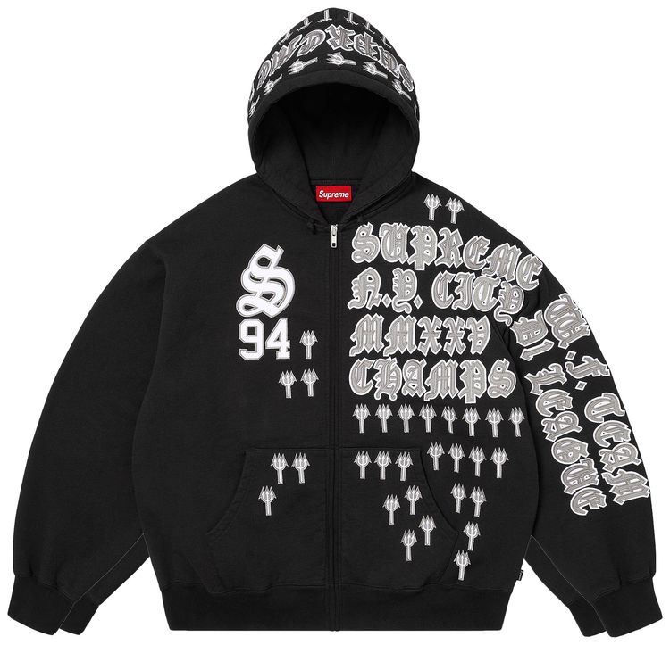 Supreme League Champs Zip Up Hooded Sweatshirt Black