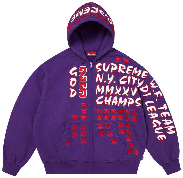 Supreme League Champs Zip Up Hooded Sweatshirt Purple