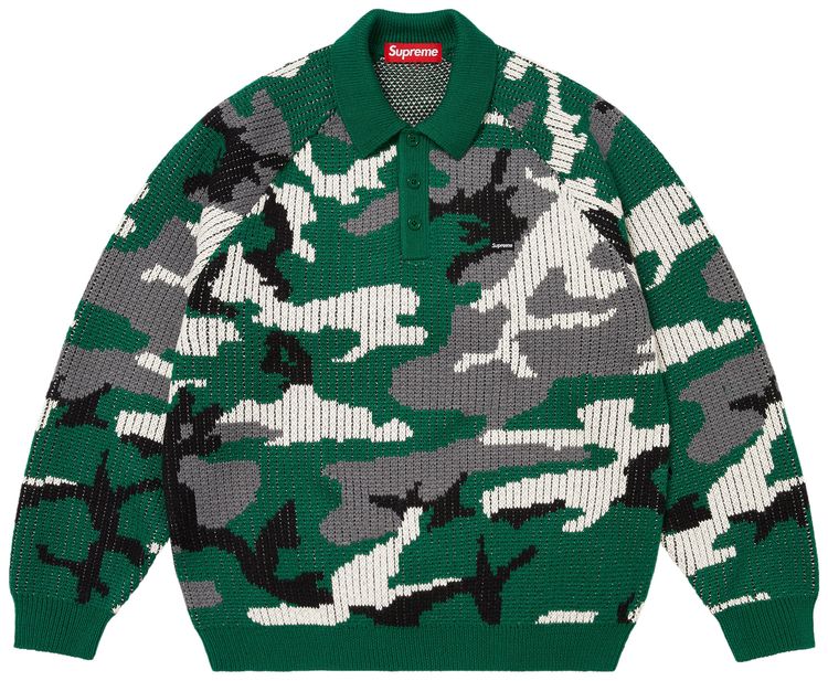 Supreme Small Box Polo Sweater Green Camo