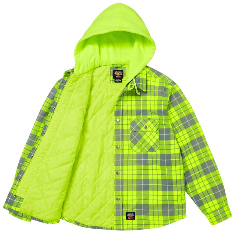 Supreme x Dickies Lined Zip Up Hooded Flannel Shirt Fluorescent Green