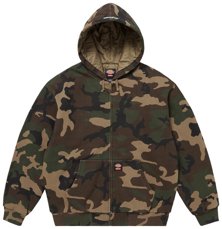 Supreme x Dickies Quilted Lined Zip Up Hooded Sweatshirt Woodland Camo