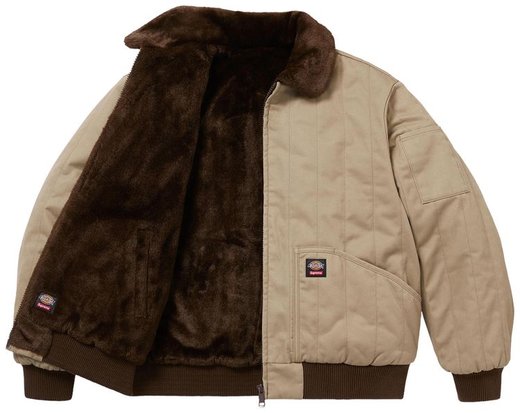 Supreme x Dickies Reversible Quilted Faux Fur Work Jacket Tan