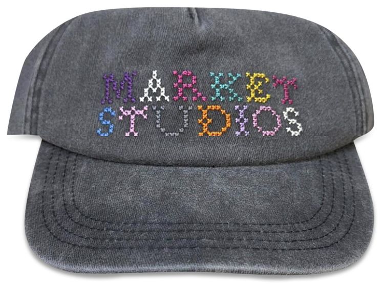 Market Needlepoint 5 Panel Hat Pirate Black