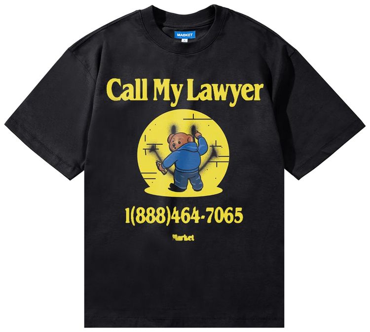 Market Smiley Call My Lawyer Bear T Shirt Jet Black