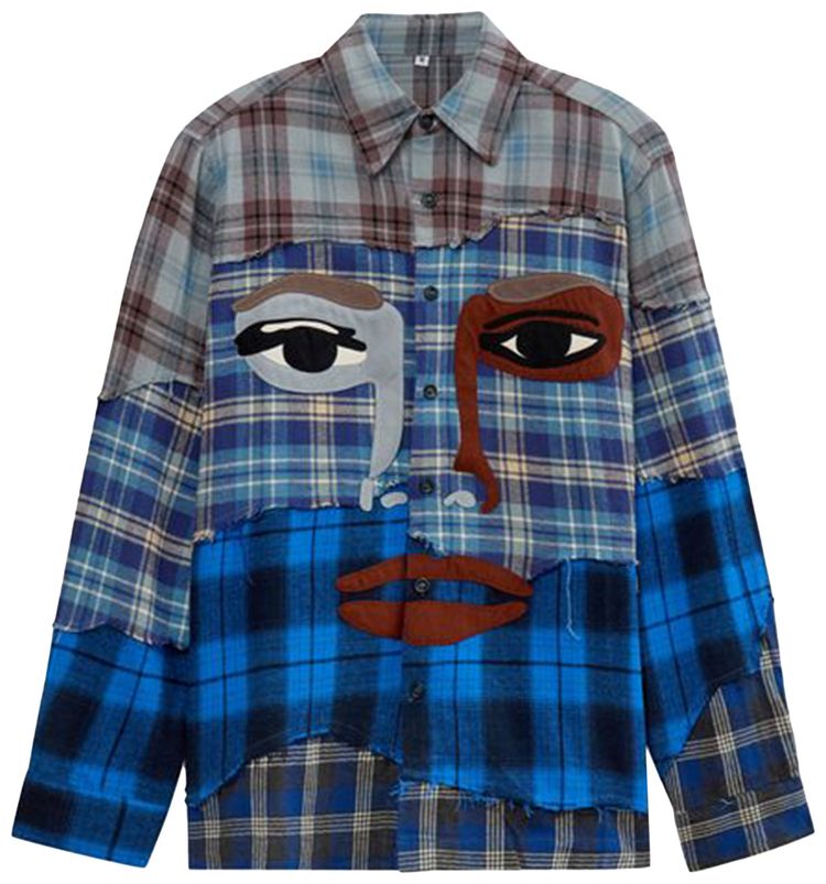 KidSuper Face Patchworked Shirt BlueMulticolor