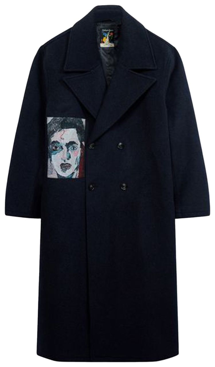 KidSuper Jaquarded Patches Wool Overcoat Navy