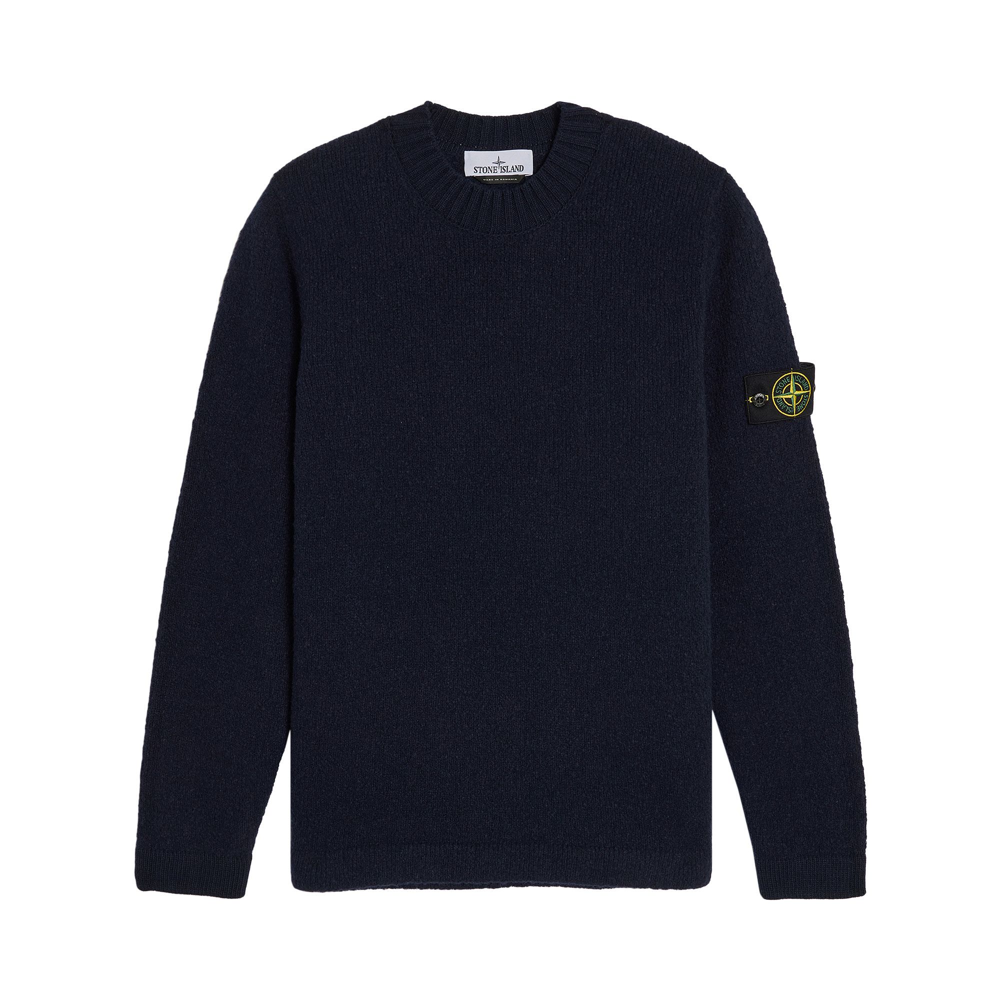 トップス stone  crew neck knit sweater navy Navy Blue Crewneck Sweater with Stitch Details 508A3 LAMBSWOOL