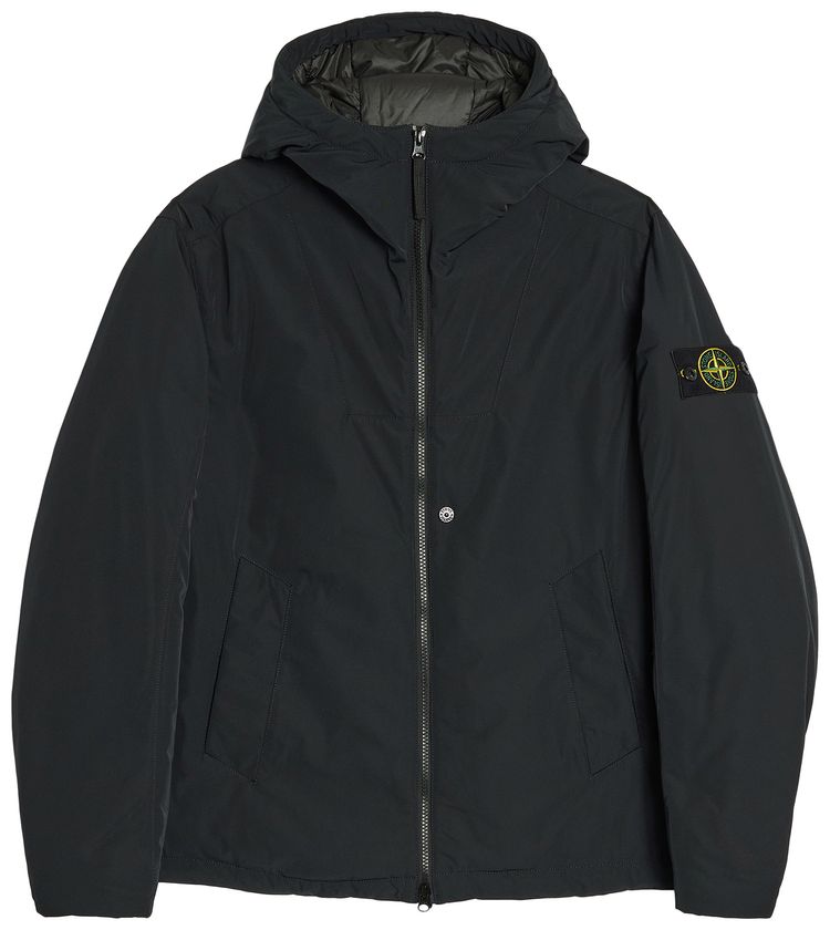 Stone Island Polyester Micro Twill Padded Hooded Jacket Black
