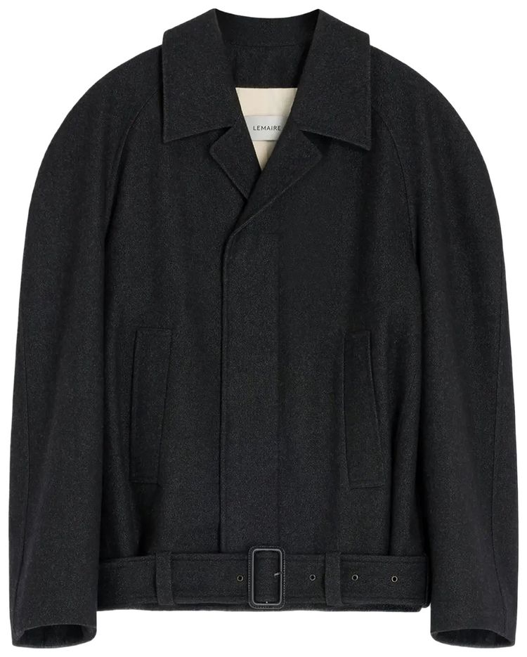 Lemaire Raglan Sleeve Short Coat BlackGrey Melange